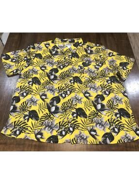 XXL Men's HABAND TRAVELERS Gold & Beige Floral Poly Hawaiian Aloha Shirt